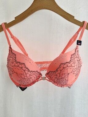 La Senza Hello Sugar Orange Coral & Black Lace Pushup Bra